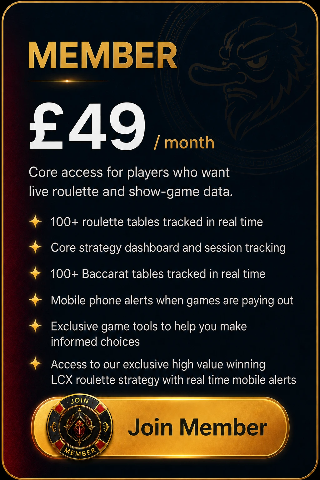 Member membership, £49 per month. Join Member.